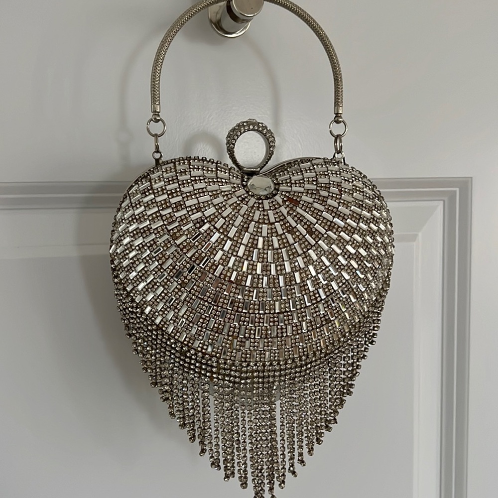Sparkly Rhinestone Evening Heart Bag Purse Elegant